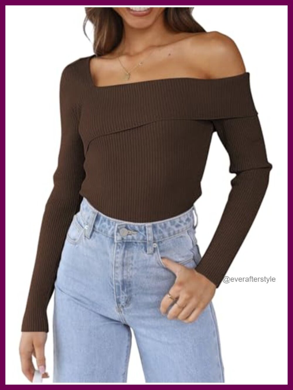 LILLUSORY Off Shoulder Pullover Sweater Slim Fit Ribbed Knit Fall Top